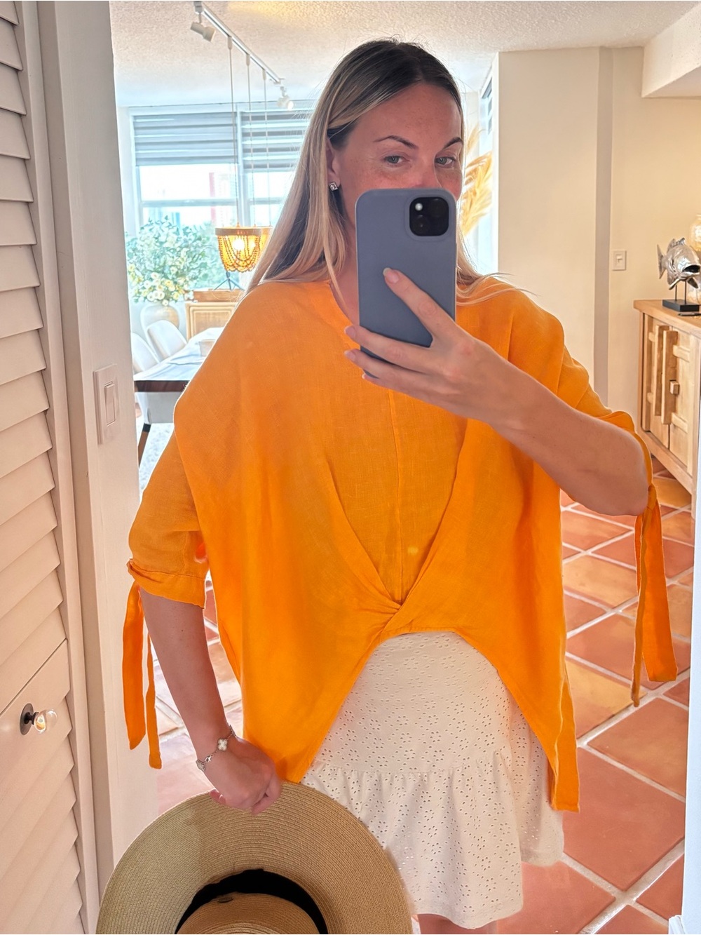 100% Linen Made in Italy Orange Lagenlook Oversized Top L Luxury - Picture 5 of 9